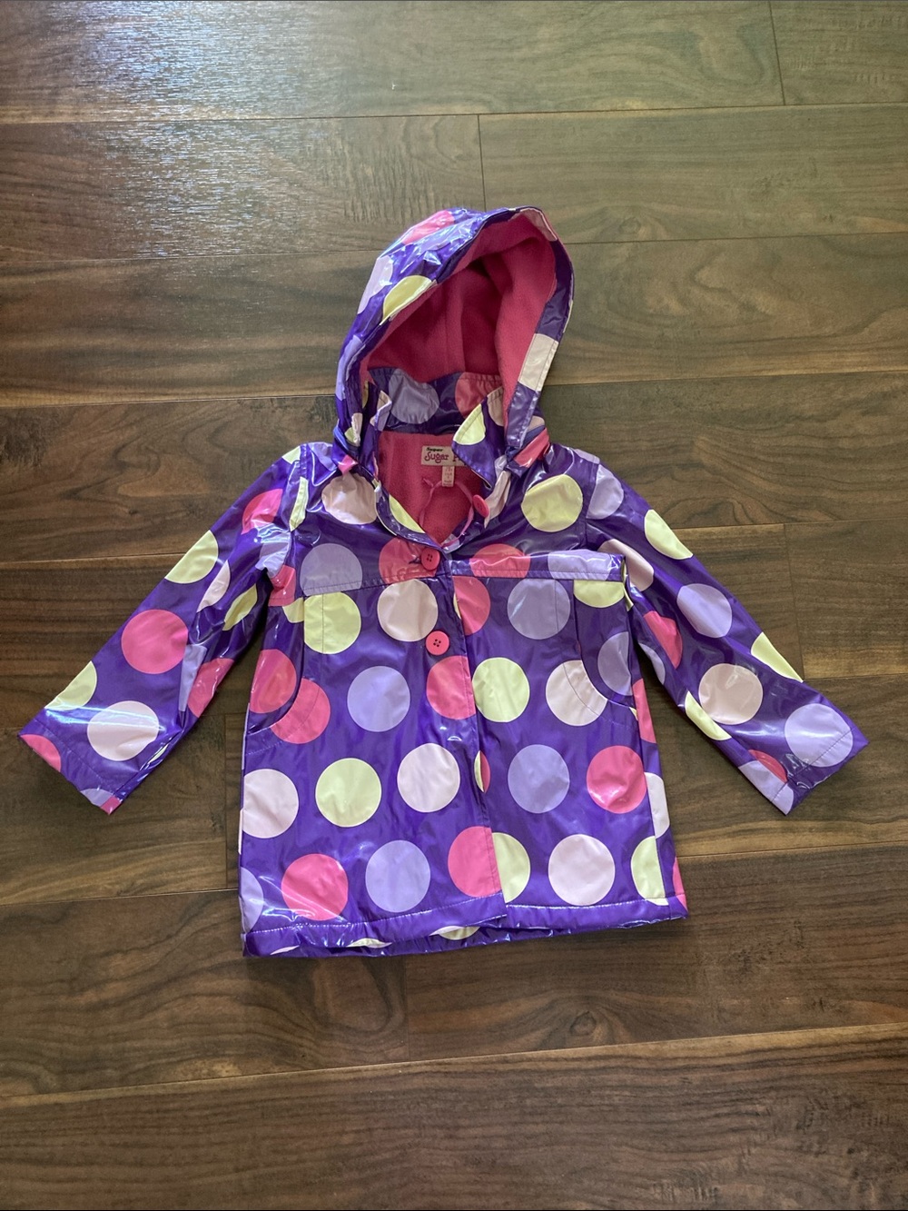 Girls' Purple Polka Dot Hooded Raincoat - Kids Waterproof Jacket